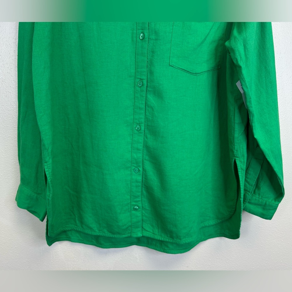 Old Navy Women’s M Vibrant Kelly Green Linen Button Down Shirt St. Patrick’s Day - Picture 3 of 11